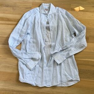 Travers Mahan Blue and White Linen Button Down Shirt